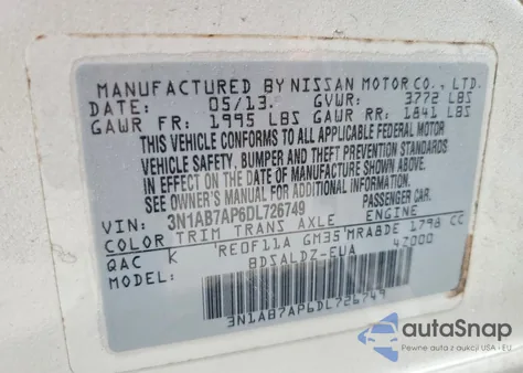 2013 Nissan Sentra S from USA, damaged, VIN 3N1AB7AP6DL726749